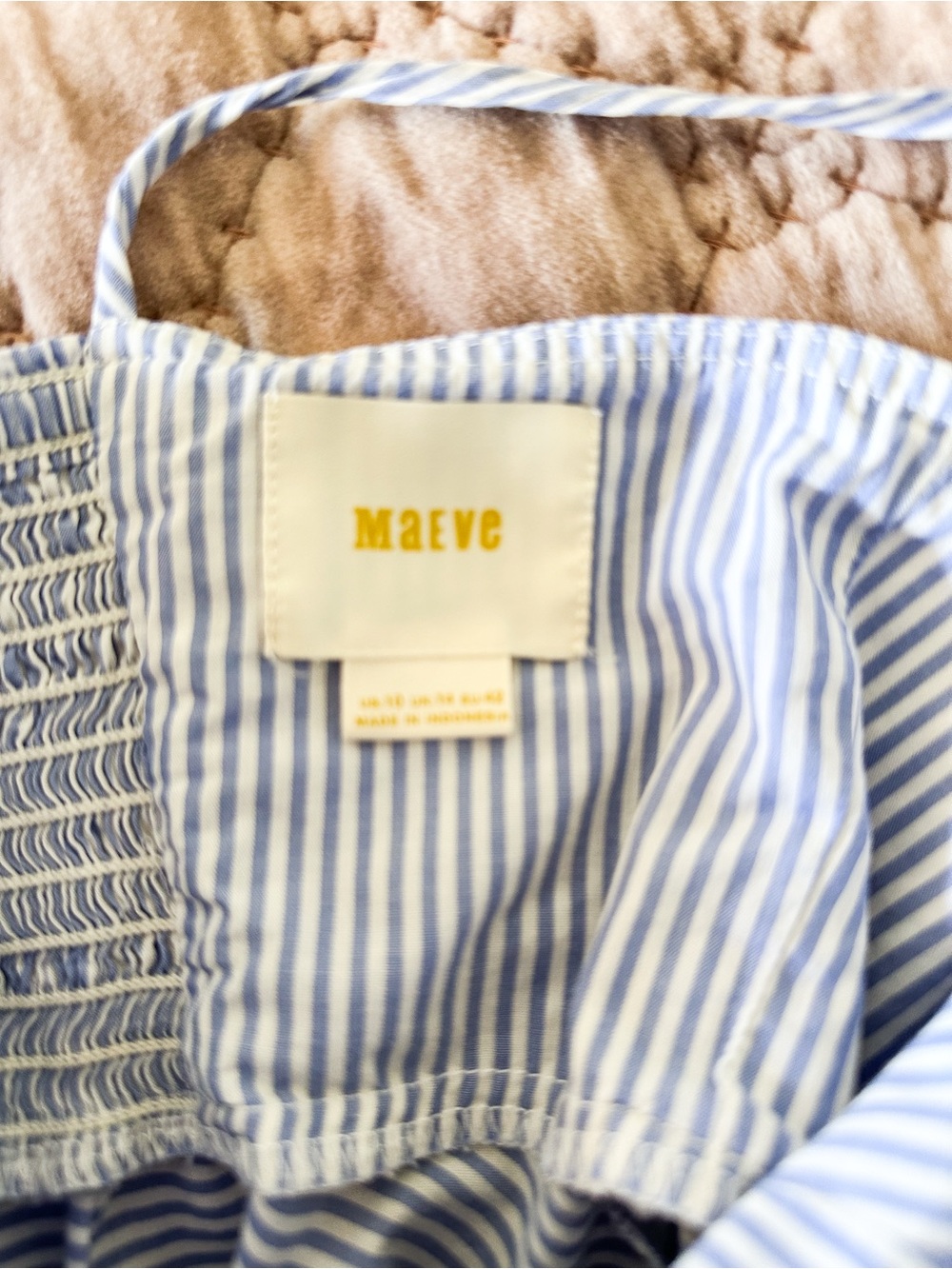 Maeve Anthropologie Blue Stripe Smocked Peplum Top Tie Front Cami Blouse Size 10 - Picture 7 of 8